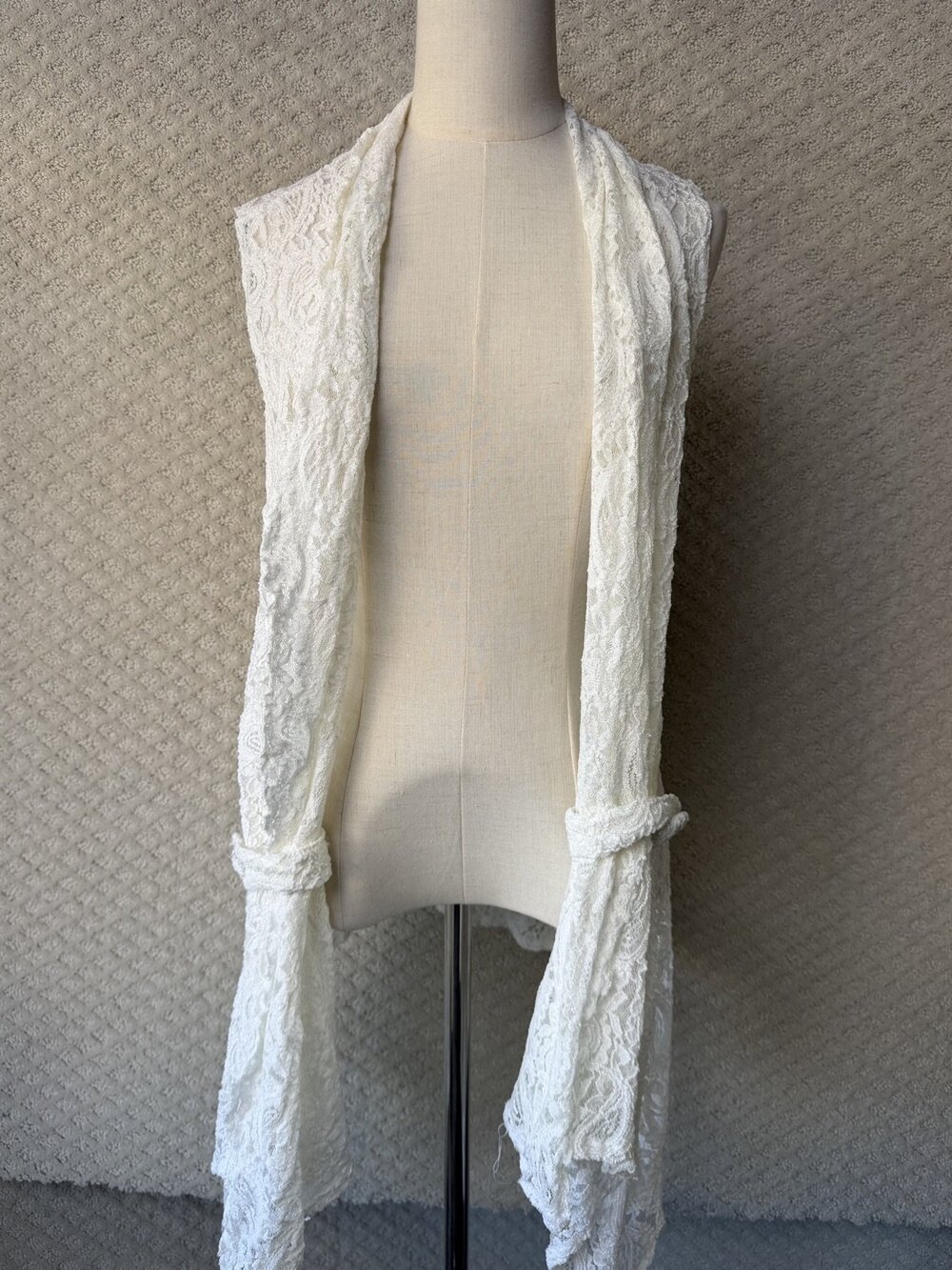 Pretty Angel Draped Open Front Vest Cardigan Womens Ivory Boho Sleeveless Size L